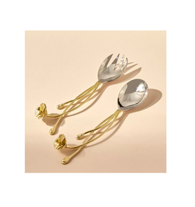 Servidor de ensalada de acero inoxidable de diseño moderno con mango de latón, herramientas para ensalada, juego de tenedor, cubiertos de acero con espejo, artículos de cubiertos - Product Image 5