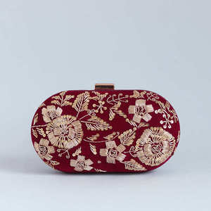 Stylish Indian Zardozi Silk Pearl Half Moon Casual Classic Fashion Soft Handmade Waterproof Clutch Bride Evening Purse - Product Image 1