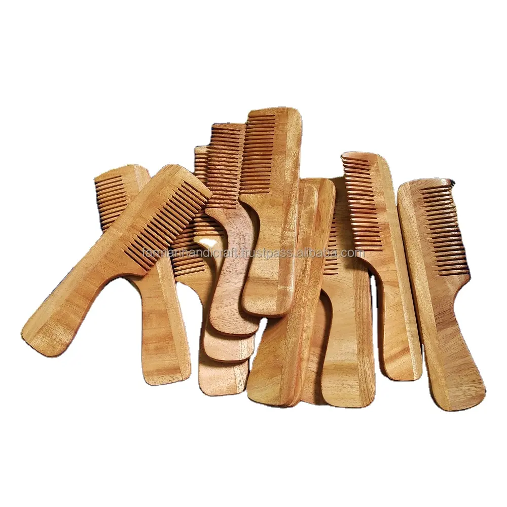 Export Quality of Handmade Wide & Fine teeth Real Neem wood hair combs