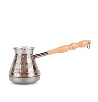 Pot à thé et café turc en laiton pur de couleur antique au design personnalisé Pot à café turc en relief Chauffe-lait avec couvercle en bois