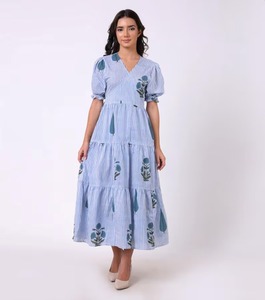 Robe longue en coton imprimé floral, style bohème décontracté, taille naturelle, fabriquée à la main en Inde, idéale pour l'été, les voyages, les cadeaux de mariage, élégante - Product Image 4