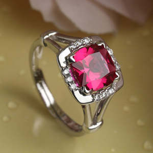 NOVAMART Fine 925 Sterling Silver Blood Red Cushion <b>Ring</b> <b>Adjustable</b> Band Rhodium Plated Oval Cut for Swiss Zirconia Gift Women G - Product Image 2