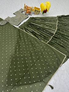 Diseñador de estilo tradicional Ropa de fiesta Lehenga Choli Set Alta calidad Listo para usar Estilo Sari Ruffle con trabajo de hilo - Product Image 4