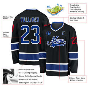 Classic Black Royal Blue Men's Ice Hockey Jersey Full Sublimation Breathable Mesh Private <b>Label</b> Athletic Club Uniform Bulk Order - Product Image 2
