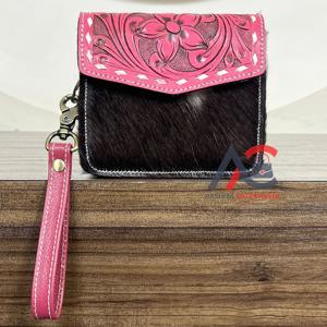 Porte-monnaie miniature en cuir véritable fait à la main avec logo personnalisé, porte-cartes, pochette, cuir de vache à poils, petit portefeuille pour femmes - Product Image 1