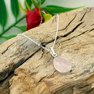Collier de bijoux minimalistes en argent sterling 925 Quartz rose rose avec cadeau de mariage en platine - Product Image 3