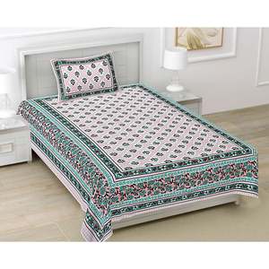 Turquoise Blue 100% Cotton <b>Floral</b> Flat <b>Bed</b> <b>Sheet</b> Set with Pillow Cover (BSB1092) - Product Image 1