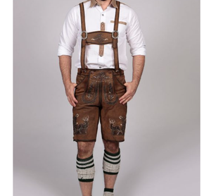 Lederhosen bavarois authentique pour homme Short traditionnel en cuir de chèvre marron avec motif brodé personnalisé Tenue Oktoberfest - Product Image 2