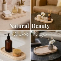 Plateau décoratif en pierre de travertin ovale avec finition naturelle lisse pour la décoration intérieure moderne, élégant pour la coiffeuse et l'entrée