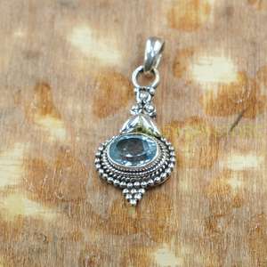 Blue Topaz 925 Sterling Silver Handmade Vintage Style Oval Gemstone Pendant Jewelry gift for women Unisex <b>Girlfriend</b> Her - Product Image 2