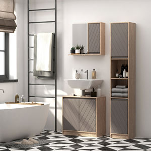 HOMCOM Armoire murale de salle de bain avec étagère et 2 étagères, fixation murale, gris et chêne, 57x14.2x49.2cm - Product Image 2