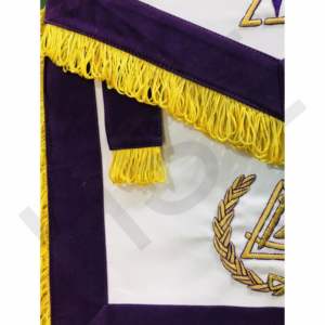 Delantal Masónico del Consejo Criptico, Regalia de Maestros Reales y Selectos, Flecos Morados y Dorados, Piel de Cordero Bordada a Mano - Product Image 4