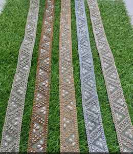 Tissu en dentelle d'organza écologique de luxe avec broderie française, paillettes et perles pour robes de mariée et tenues de soirée - Product Image 2