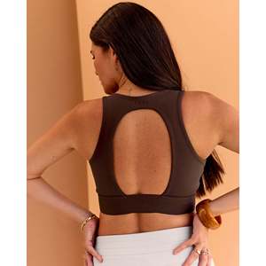 Sujetador deportivo acolchado CF Train Hard para yoga, talla grande, estampado de algodón, color chocolate caliente - Product Image 5