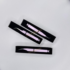 New Stainless Steel Curve <b>Butterfly</b> Cutout Eyelash Extension Tweezers <b>Light</b> Pink Powder Coating Isolation Gold Tip Beauty Tool - Product Image 3