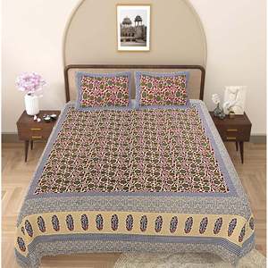 Blue Floral 240 TC 100% Cotton Bedsheets Super <b>King</b> <b>Size</b> with 2 Pillow Covers 3-Piece Set for Home Use - Product Image 2