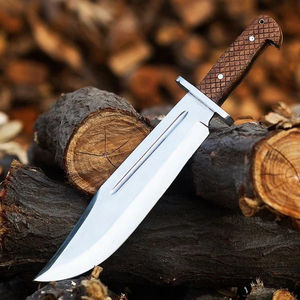 Couteau Bowie de chasse et de camping à lame fixe pleine longueur en acier inoxydable fait main, à bord dentelé, avec manche en bois et étui en cuir - Product Image 6