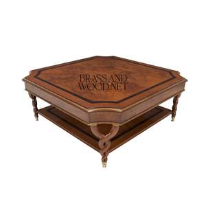 Table basse carrée élégante avec incrustation en bois, bordure noire et pieds torsadés décoratifs pour une décoration intemporelle du salon - Product Image 5