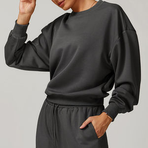 Alta calidad mujer Streetwear Drop Shoulder sudaderas algodón polar venta al por mayor 100% algodón Oversized Jumper sudadera para mujer - Product Image 2