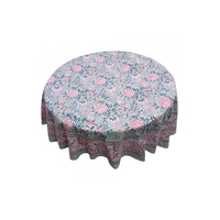Produits les plus vendus Nappe ronde en coton avec imprimé Paisley Bordure bleue et rose Décoration d'intérieur classique Tissu tissé lavable