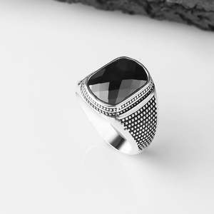 Azuris VALKH1437 Hot Sales From Turkey 925 Sterling Silver Men's <b>Ring</b> in Ottoman Style Natural Black Stone Fashionable Stylish - Product Image 2