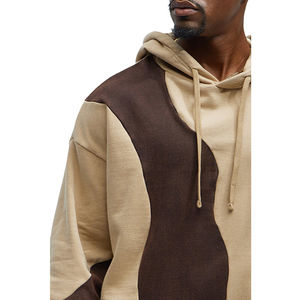 Sweat à capuche de haute qualité à épaules tombantes, patchwork, surdimensionné, poche kangourou, bloc de couleur, lavé, abstrait, marron, sweat à capuche pour homme - Product Image 2