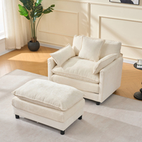 Fauteuil d'appoint en chenille beige avec ottoman, fauteuil rembourré moderne pour salon et chambre à coucher