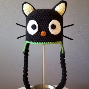 Custom Black Cat Crochet <b>Bonnet</b> Pattern for Adult Party or Outdoor Adventures Includes Beanie Tutorial - Product Image 1