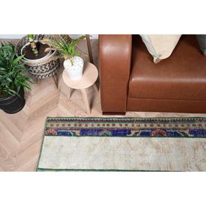 Alfombra Vintage de 1.8x3.6 pies, Alfombra Turca, Alfombra Azul con Diseño Floral de Lana - Product Image 4