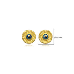 Forma redonda diseño de ojo turquesa Plata de Ley 925 al por mayor hecho en Turquía hecho a mano Vintage 22K Stud pendientes - Product Image 2