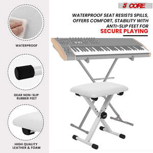 5 Core Keyboard <b>Bench</b> 2 Inch Padded Cushioned Piano Stool Height Adjustable 19" Guitar Seat Portable - Product Image 6