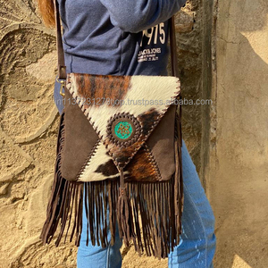 Nouveau Style occidental cheveux sur cacher fourrure daim cuir frange sac haute qualité Boho femmes fourrure cuir Unique moyen Concho frange sacs - Product Image 2