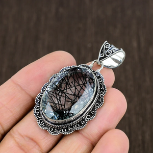 Vente en gros de collier pendentif en rutile noir naturel 100% en argent 925 avec diamant fait à la main de style religieux pour les femmes - Product Image 5