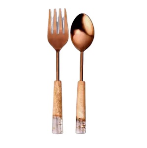 Servidor de ensalada de último diseño con mango de ratán, herramientas de ensalada de acero inoxidable, cuchara de ensalada pulida negra, herramientas para servir, cubiertos - Product Image 5