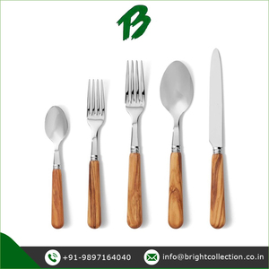 Diseño de lujo de la mejor calidad con logotipo personalizado Juego de cubiertos de acero inoxidable con mango de madera disponible para la venta - Product Image 3