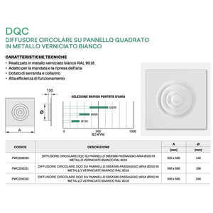 Difusor de Aire Acondicionado de Panel Cuadrado Tecnosystemi DQC, Ventilador de Extracción Circular de Metal Pintado de Blanco - Product Image 2