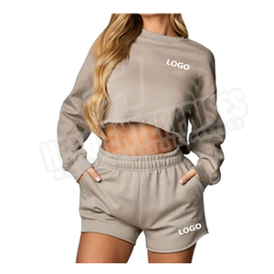 Custom Logo <b>Women</b> Cotton Spring and Autumn <b>Long</b> Sleeve Sweatshirt and <b>Shorts</b> Set Tracksuit for <b>Women</b> - Product Image 6