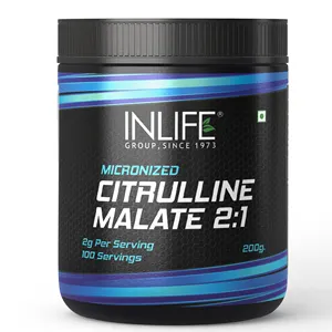 Complément alimentaire en poudre de malate de citrulline INLIFE 200g, emballage en pot HDPE - Certifié GMP, musculation - Product Image 1