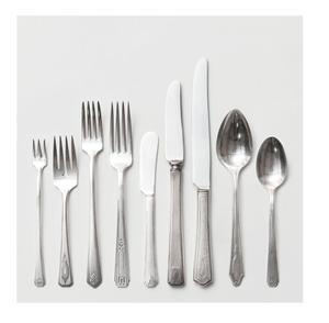 Tenedor Cuchara Cuchillo Juego de cubiertos grandes Material de acero inoxidable plateado con asas de madera pulida - Product Image 2