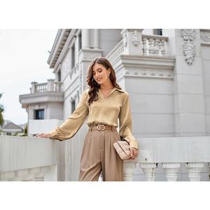 Vêtements décontractés Blouses pour femmes habillé coréen à manches longues chemise de travail formelle coupe ample affaires décontracté chemises de travail - Product Image 4