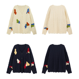 Áo len dệt kim đôi kiểu dáng mới 2024, thiết kế riêng, chất liệu thoáng khí, cổ V, cài nút, dáng rộng - Product Image 4