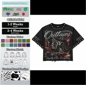 Camiseta OEM con logo personalizado, negra, lavado ácido, estampado digital, 180GSM, algodón, corte holgado, vintage, estilo crop, gráficos de gimnasio, estampados DTF, diseño único y llamativo. - Product Image 1