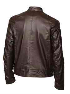 Veste de motard décontractée pour homme, col montant, coupe ajustée, poche zippée, veste en cuir, vêtements de moto, vêtements d'extérieur, vêtements pour homme tendance - Product Image 3