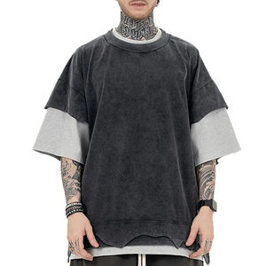 เสื้อยืดผู้ชายพิมพ์ลายคุณภาพสูง ผ้าฝ้าย 100% คอกลม ทรงหลวม ล้างสีแบบ Acid Wash เป็นมิตรกับสิ่งแวดล้อม สไตล์สตรีทแวร์ - Product Image 2