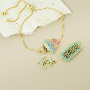 Bijoux fantaisie en laiton avec zircone cubique, connecteurs en forme d'ancre, de palmier, de fleurs et de cœur, breloques pour bracelets, fabrication de bijoux - Product Image 5