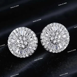 Pendientes de Botón Redondos con Incrustaciones de Diamantes Estilo Hip Hop, Pendientes Brillantes de Plata 925 - Product Image 2