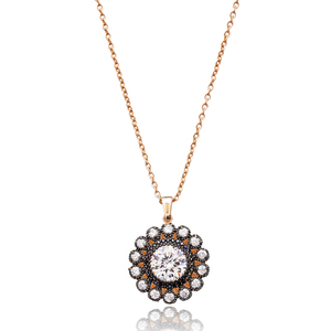 Collier pendentif élégant en argent avec pierre de zircon et motif floral, bijoux turcs en argent sterling 925, vente en gros - Product Image 1