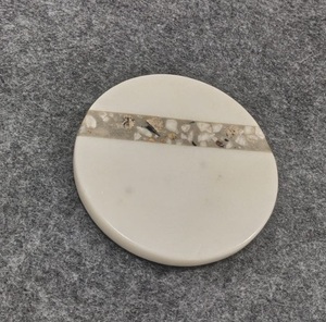 Handcrafted white marble coaster with brass Santa <b>hat</b> inlay modern festive marble drink coaster for <b>holiday</b> table decor handmade - Product Image 5