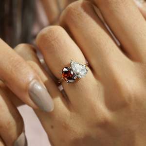 IGI Certified Toi Et Moi Engagement <b>Ring</b> with Oval Fancy Red <b>Diamond</b> and Pear <b>Diamond</b> <b>Diamond</b> <b>Rings</b> - Product Image 6