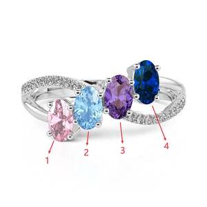 Bague de Famille Personnalisée Jeulia avec Pierre de Naissance - Bague Torsadée à Quatre Pierres Ovales Plaqué Or Rose, Cadeau Romantique pour Anniversaire - Product Image 4
